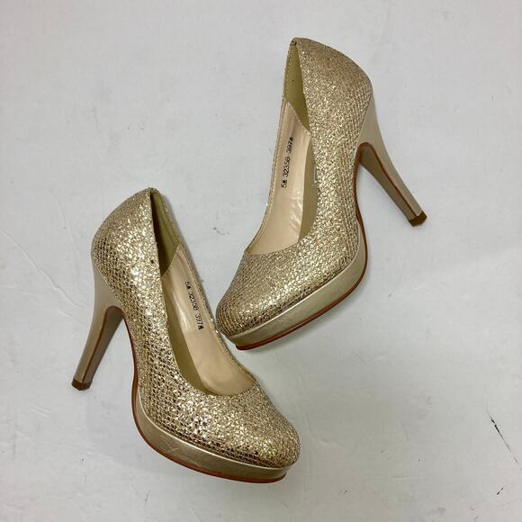Champagne gold glitter platform pumps, women's size 5 style Candice by Touch Ups - Picture 4 of 12